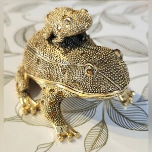 VINTAGE Bombay Co Brass  Frog Desk Set Box & Letter Opener